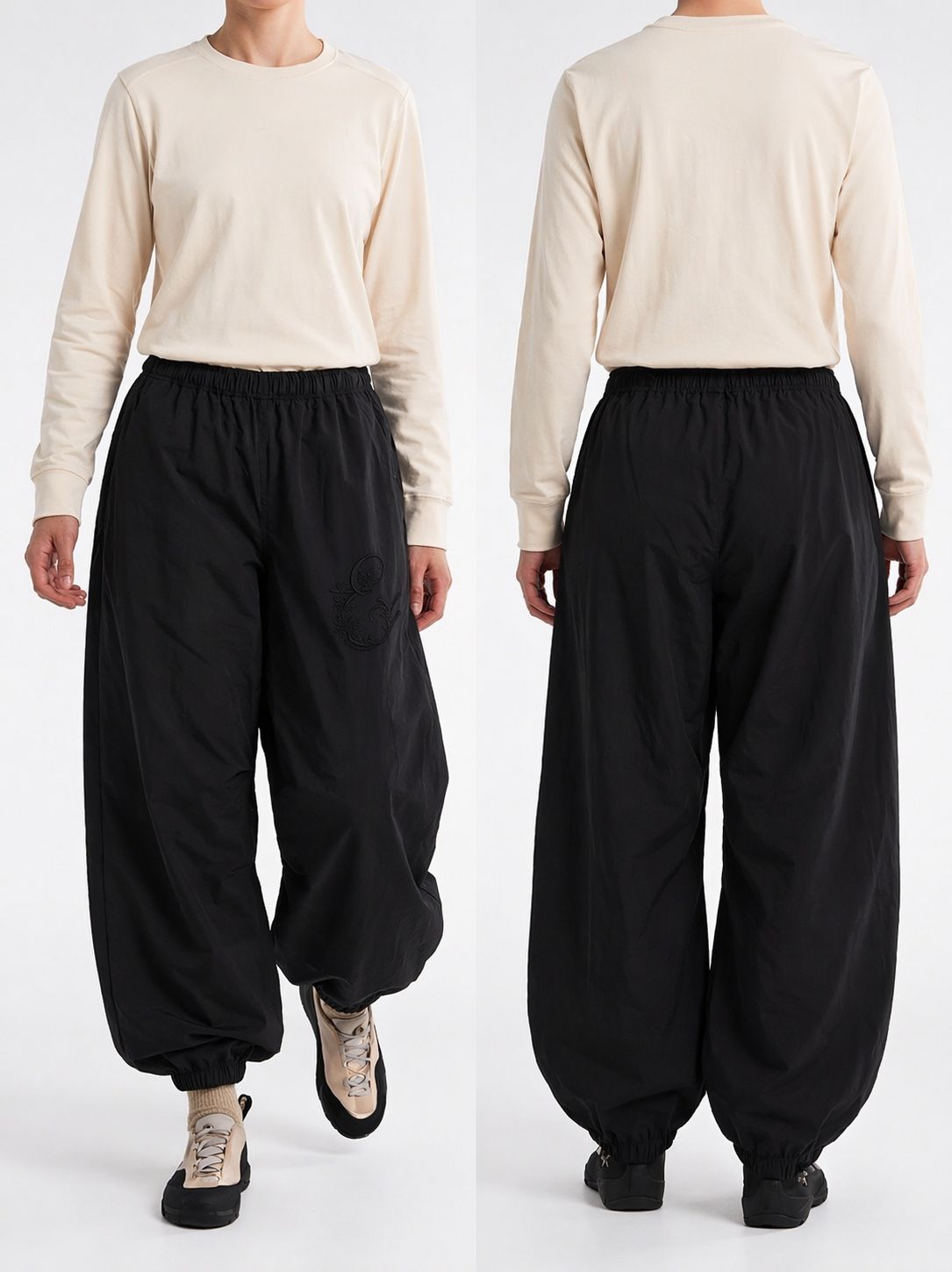 Outdoor Şalvar Kesim Siyah Paraşüt Pantolon